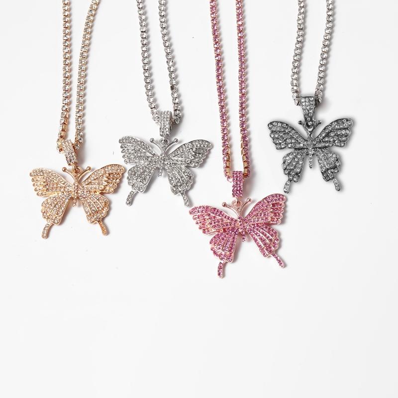 Fashion 3D for Butterfly Pendant Necklace Sparking Crystal Pave for Butterfly Necklace Cubic Zircon Necklace Jewelry Dec