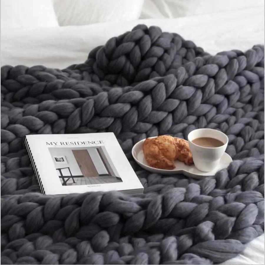 Chunky Merino Wool Blanket Thick Large Yarn Roving Knitted Blanket Winter Warm Plaid Throw Blankets Sofa Bed Blanket