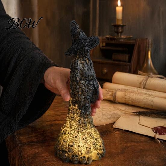 Outdoor Haunted House Prop Skeleton Witch Resin Figurine, Halloween Gothic Skull Statue, Spooky Dark Atmosphere Party Decor Fantasy Ornament for