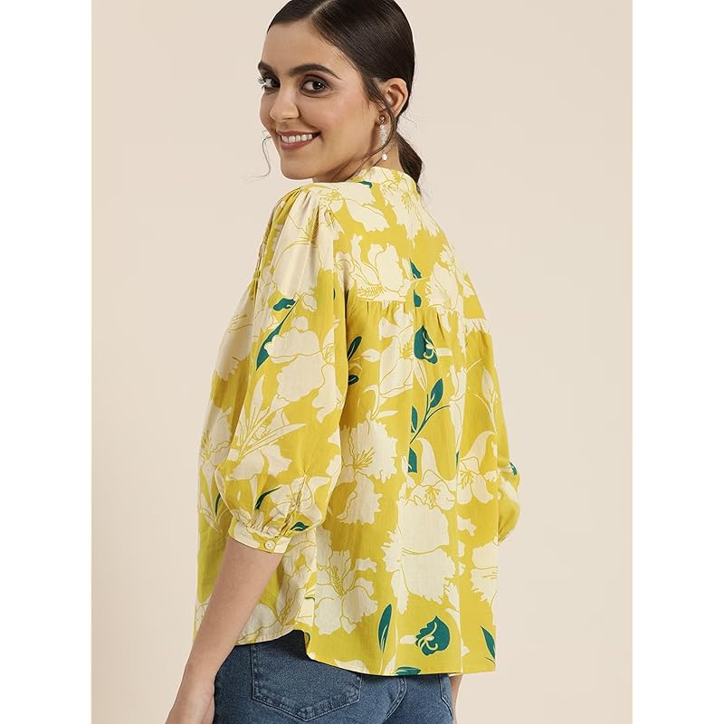 rytras Women s Cotton Printed Regular Fit top(Yellow,L) L