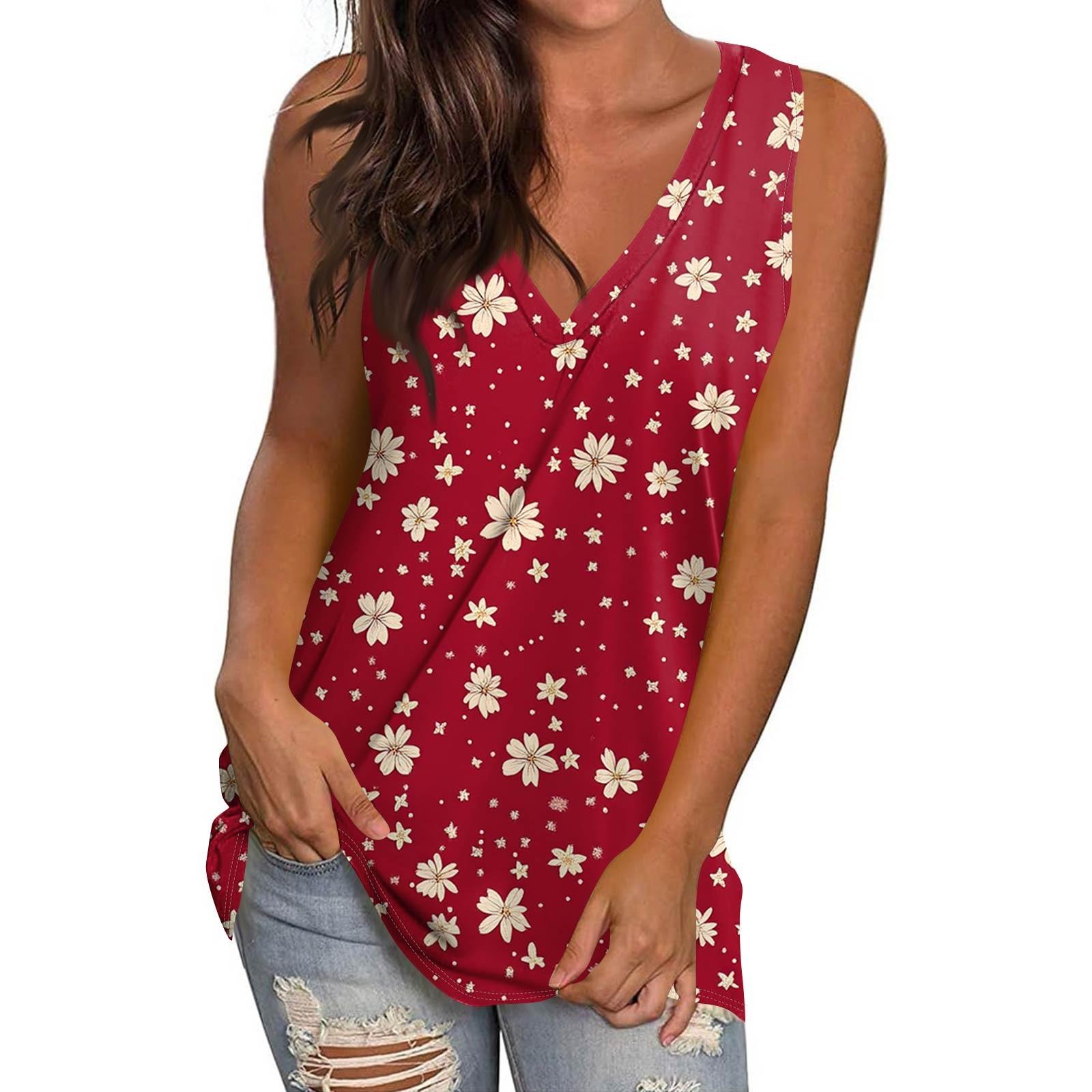 

Жіночий повсякденний модний топ-пуловер без рукавів з V-подібним вирізом, друкована жилетка, футболка L винний