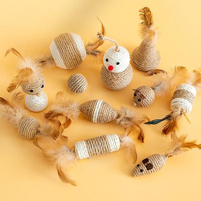 Pet Supplies Funny Teasing Cat Toys Cats Gnawing Sisal Ball Resistant Bite Toys Cat Teeth Grinding Toy Pet Interactive Toys