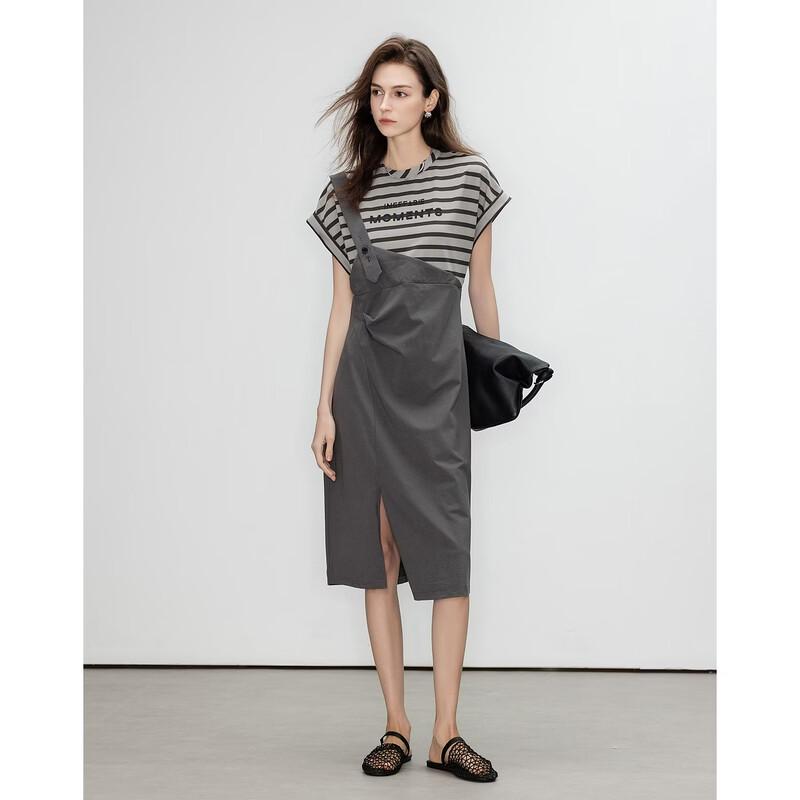 Women s Striped Fake Two-Piece Midi Dress M