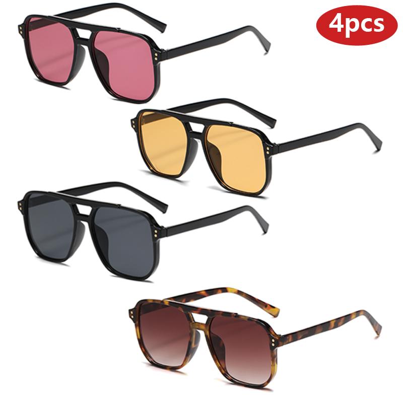 

Protective Glasses 4Pcs Fashion Men Square Sunglasses Double Bridge Gradient Sun Glasses Male Colorful Lens Eyeglasses Uv400