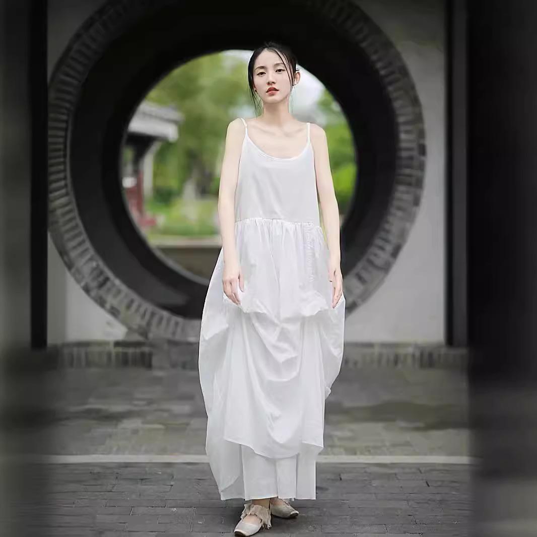 

24-летнее маленькое теплое летнее платье-майка из хлопка в темном стиле с кулиской, регулируемый дизайн, доступно в 2 цветах One Size белый