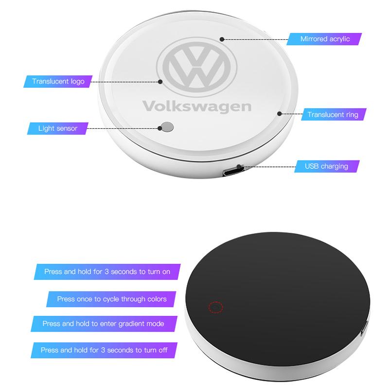 T282PZ LED Emblema Distintivo Auto Portabicchieri Logo Luce Ricarica USB Sottobicchiere Luminoso Per Volkswagen Accessori Decorativi Auto