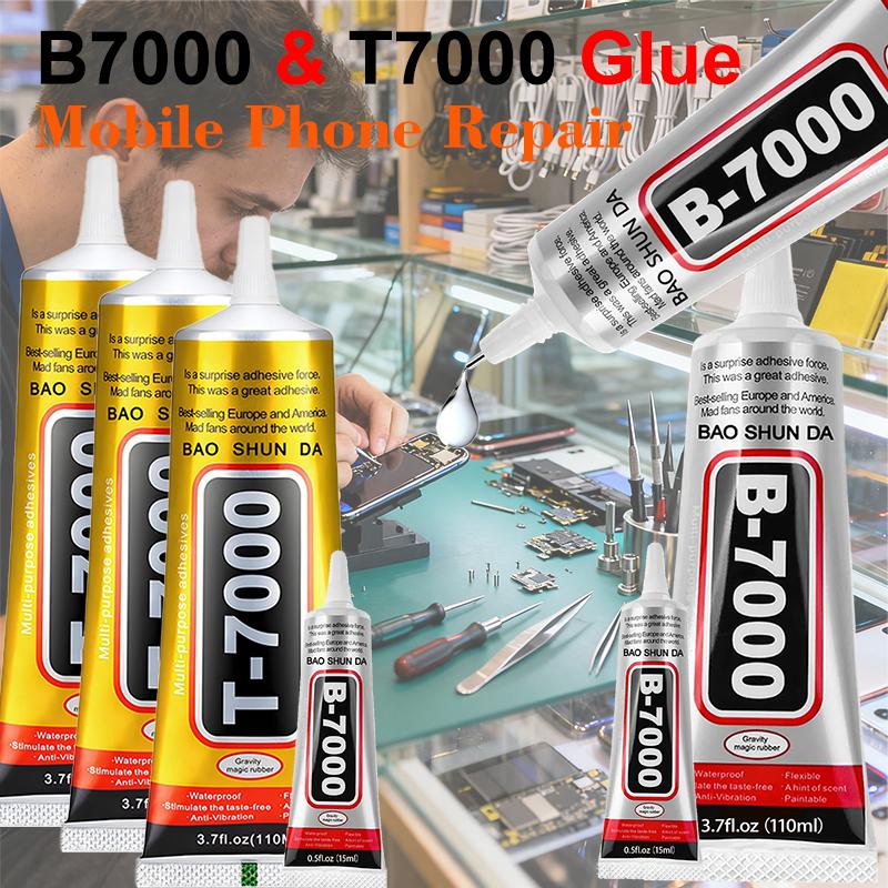 B7000/T7000 Dual-Sided Adhesive Kit for Mobile Phones and Jewelry – 15/110ml Waterproof Transparent/Black Adhesive – Screen Repa