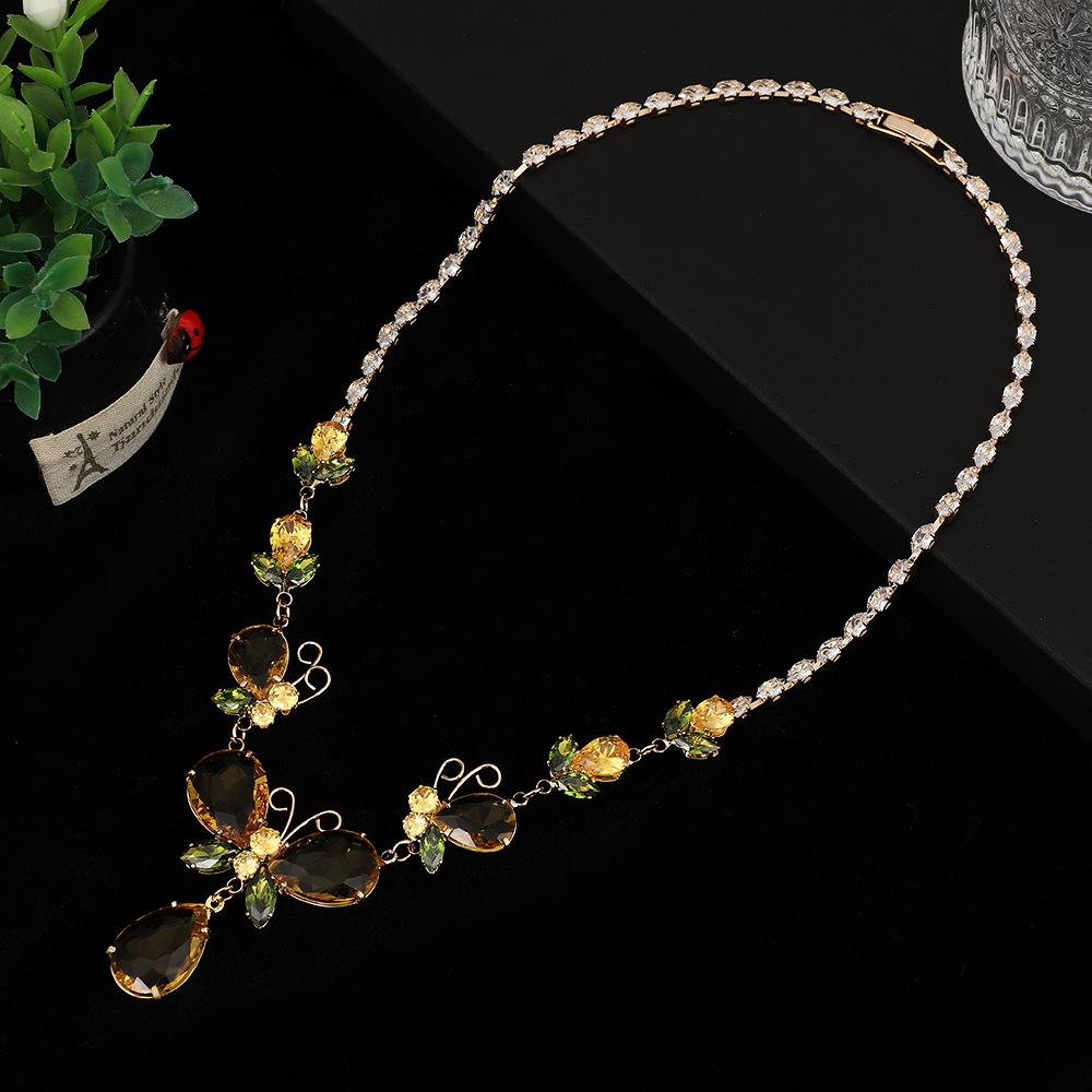 Yellow Butterfly Zircon Luxury Necklace and Earring Set: Versatile and Trendy Fashion Statement