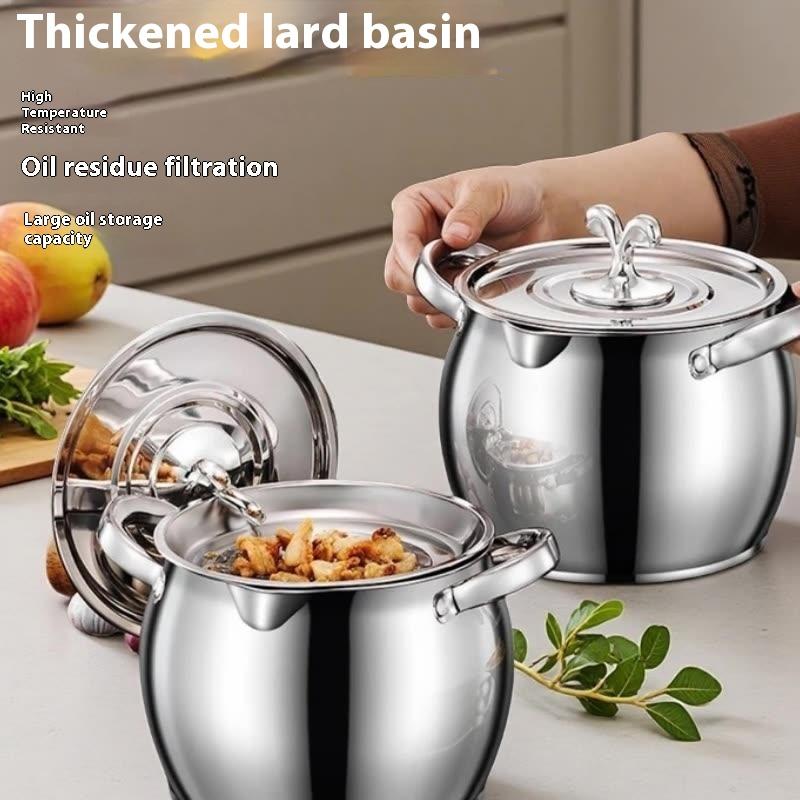 1.5L Oil Filter Pot Stainless Steel Lard Strainer Cooking Oil Strainer Grease Keeper Storage Container Oil Bottle Kitchen