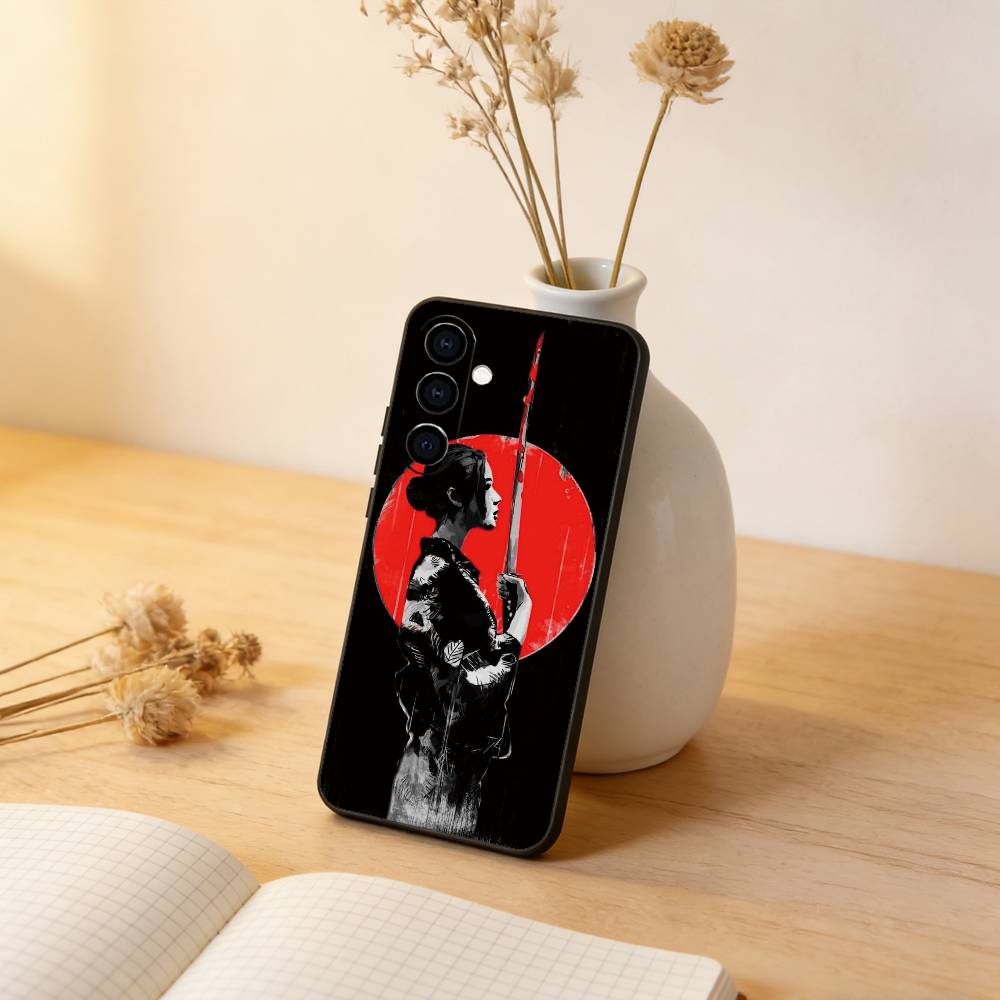 Samurai Warrior Geisha Phone Case For Samsung Galaxy A73,A72,A71,A70,A53,A52,A51,Others Soft Black Cover