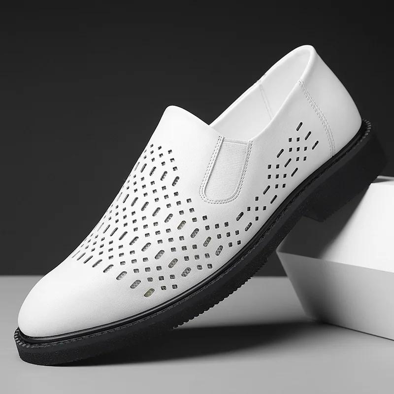 Fashion Designer New Platform Hollow Out Men's Loafers Fashion Leather Soft-soled Male Dress Shoes Casual Man Cow Leather Shoes Man