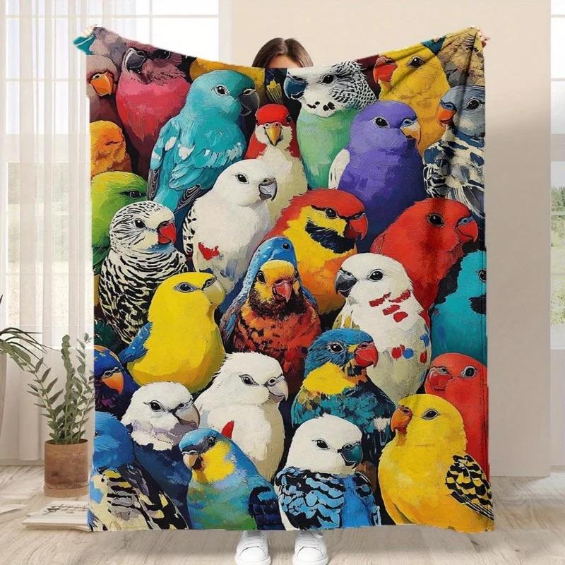 

Colorful parrots and bird patterns Flannel printed blanket suitable for all seasons suitable living room office sofa and travel 75x100cm