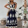 Neues, Sommer-Mode bedrucktes Kragen-Taillen-Langes Kleid Damenbekleidung