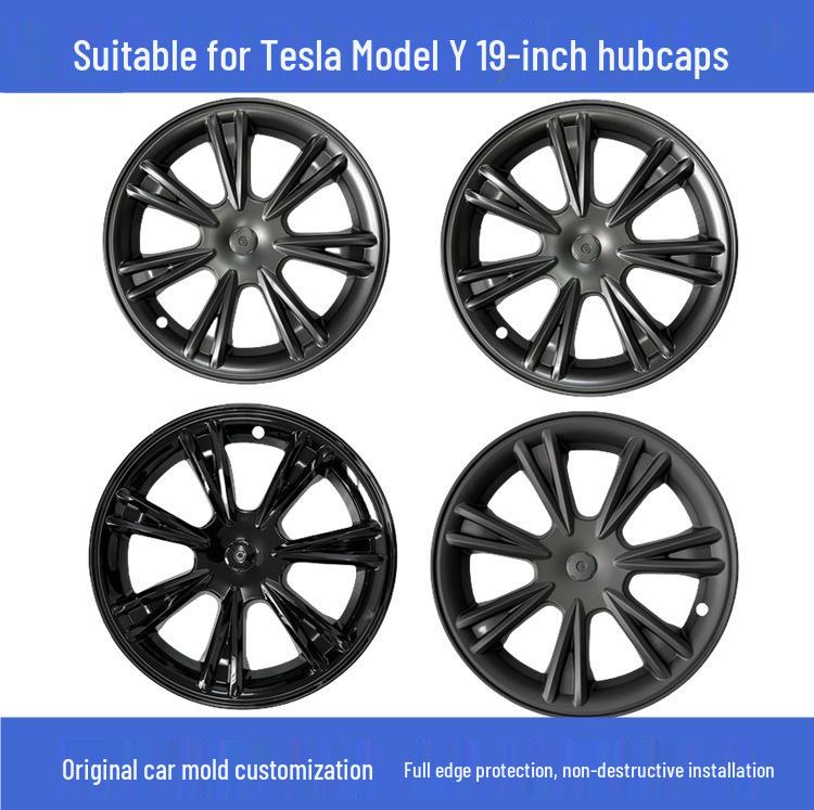 

19-дюймовые стальные колпаки для колес для Tesla Model Y - Колпаки и колпачки для шин Sport Edition (Glossy Black, Set of 4, With Logo)