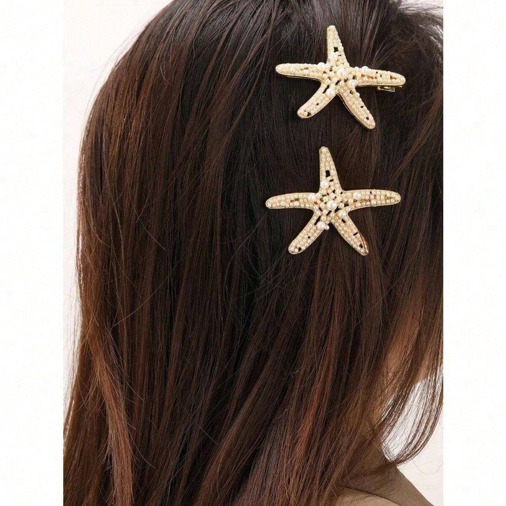 Ocean Series Women's Hair Accessories, Including Star & Sea Star Shaped Hair Clips With Faux Pearl Detail Elegant Claw Clips Hair Claws Hair Barrettes