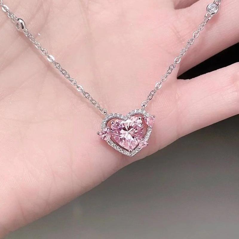Luksus Zircon Sweet Heart anheng Halskjeder Utsøkt klavikulær kjede For kvinner Jenter Fine smykker Tilbehør Gaver