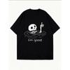 Übergroßes Damen-Kurzarm-T-Shirt mit Totenkopf im Wasser, Daumen hoch Knochenhand-Aufdruck und Text "I'm good"