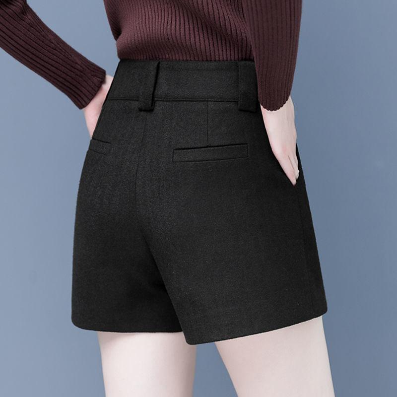 Women's Korean Fashion High Waist A-line Wide Leg Short Pants Autumn Winter Office Lady Vintage Elegant Woolen Thick Slim Shorts