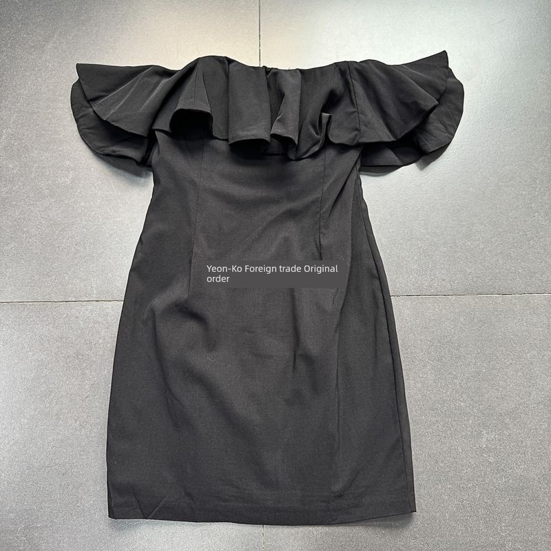 Export Out of Los Angeles Single Large Ruffles Silm Tube Top Pure Desire Style off-Shoulder Dress High-End Small Dress for Women