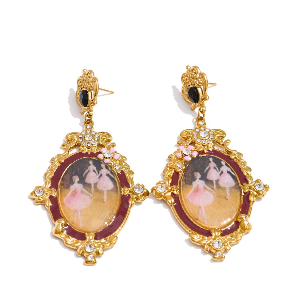 

Yhpup French Stainless Steel Oval Ballet Girl Drop Earrings 2025 New Arrivals Retro Design Attractive Jewelry for Ladies Gift