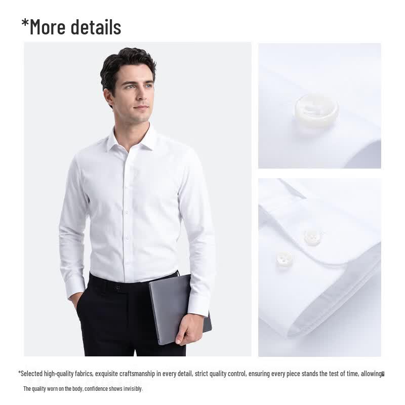 Zhuangji Men's Premium 200-Thread Count DP Wrinkle-Free Cotton Shirt