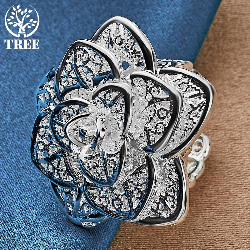 Bijuterii inel cu flori cu trei niveluri cu deschidere din argint 925