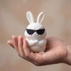 3D Printed Funny Cool Bunny Figurine Small White Rabbit Statue with Sunglasses for Office Computer Desk Bookshelf Room Decor