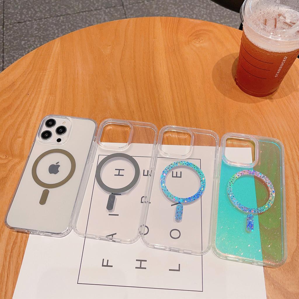 Handyhülle für IPhone15 Serie Kabelloses Laden IMD Sturzsicher Gold Glänzend Magnetring