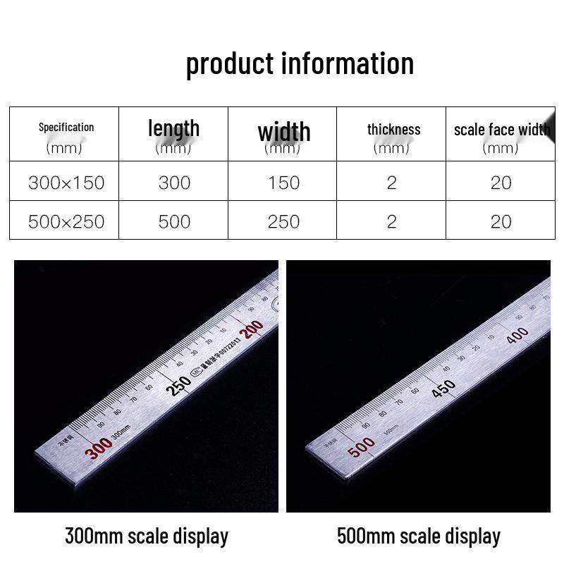 90° Stainless Steel Right Angle and Corner Detection Ruler, 250x500mm