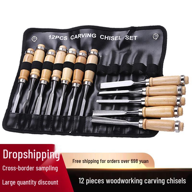

12-Piece Wood Carving Tool Set: Hand-Carved Chisels & Knives