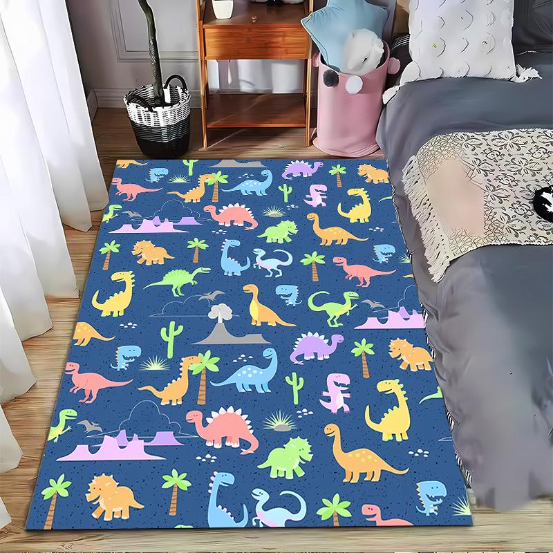 Kids Dinosaur Pattern Carpet with Colorful Animals and Blue Background Suitable for use as an anti-slip for living room bedroom sofas
