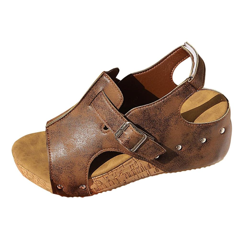 Women's Plus Size Wedge Sandals Open Toe Buckle Strap Retro Style Comfortable Casual Footwear for Summer