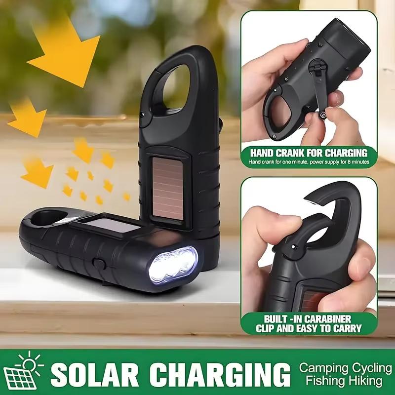 Solar Hand Crank Flashlight Rechargeable LED Emergency Light Outdoor Camping Power Supply Torch for Hiking Survival and Disaster Use