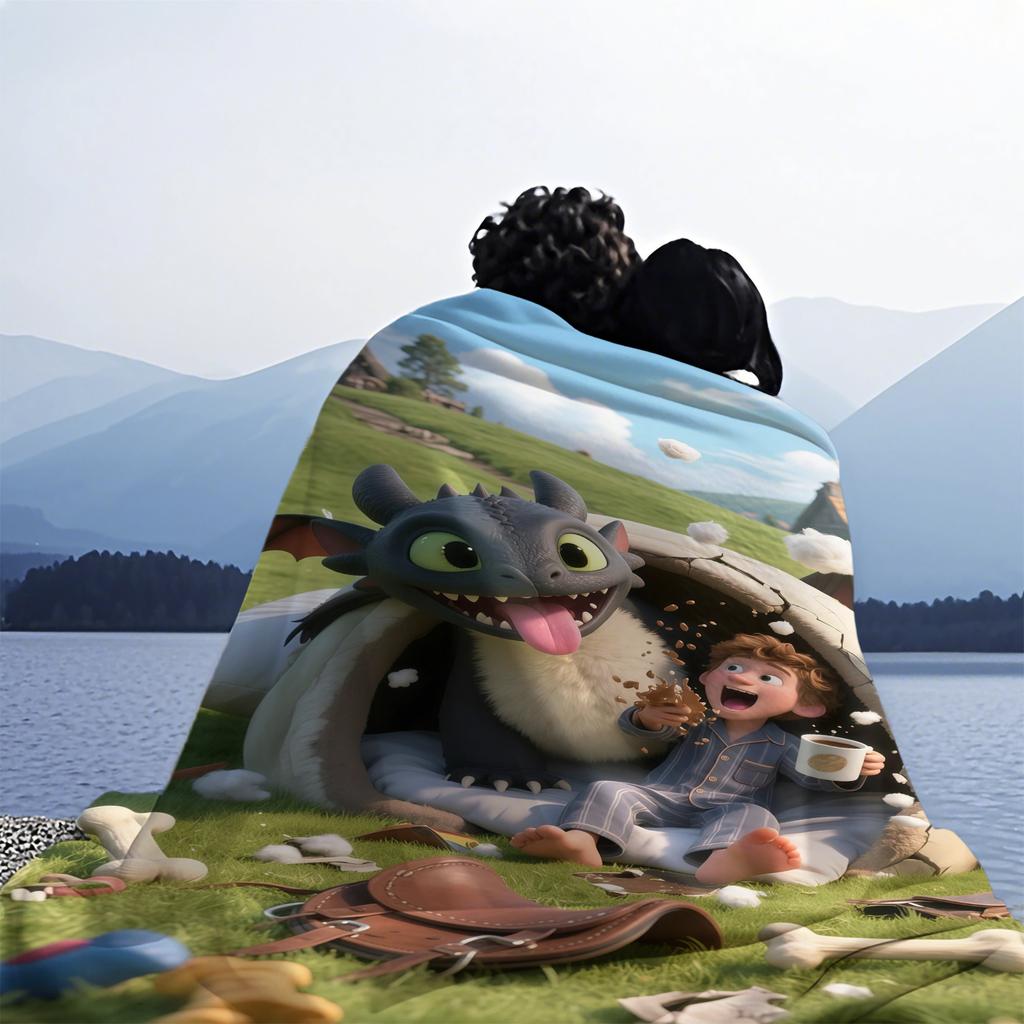 Outside the Viking Village Toothless Print Pattern Flannel Blanket Soft Multifunctional Decortive Universal Throw Blankets Gift