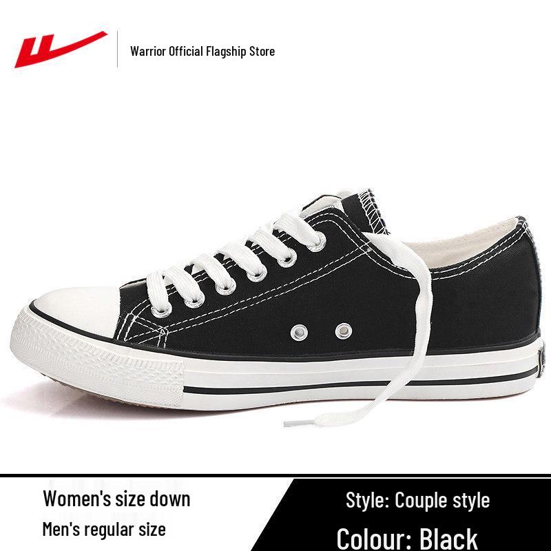 2026 Spring Warrior Low-Top Canvas Shoes: Black & White Casual Sneakers for Men & Women with Thick Soles