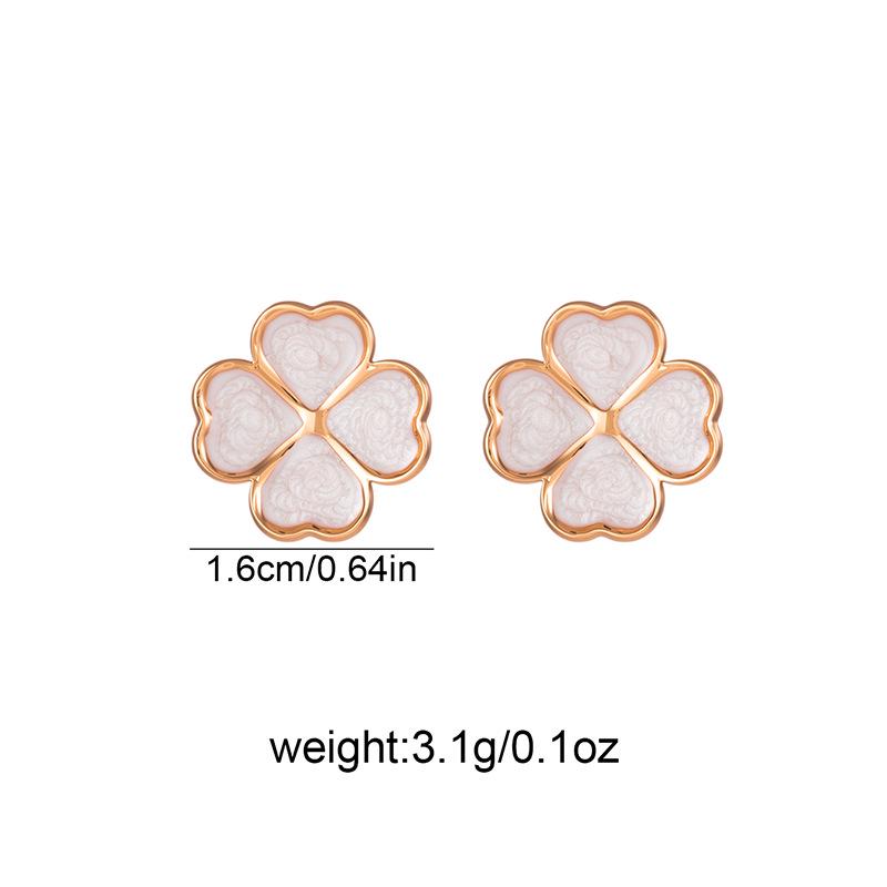 Four-Leaf Clover Stainless Steel Stud Earrings for Women - Colored Titanium Simple Ear Jewelry