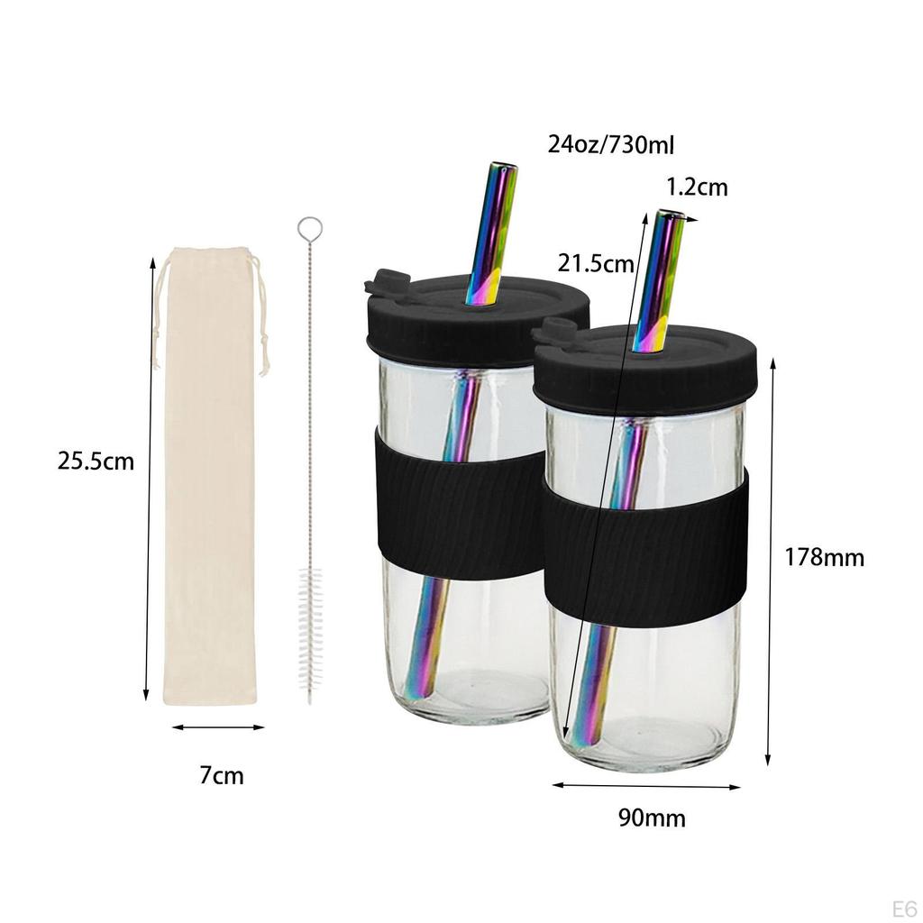 Glass Kit Smoothie Mugs Jar with Lid Straw for Drinking Cold Iced Office Travel