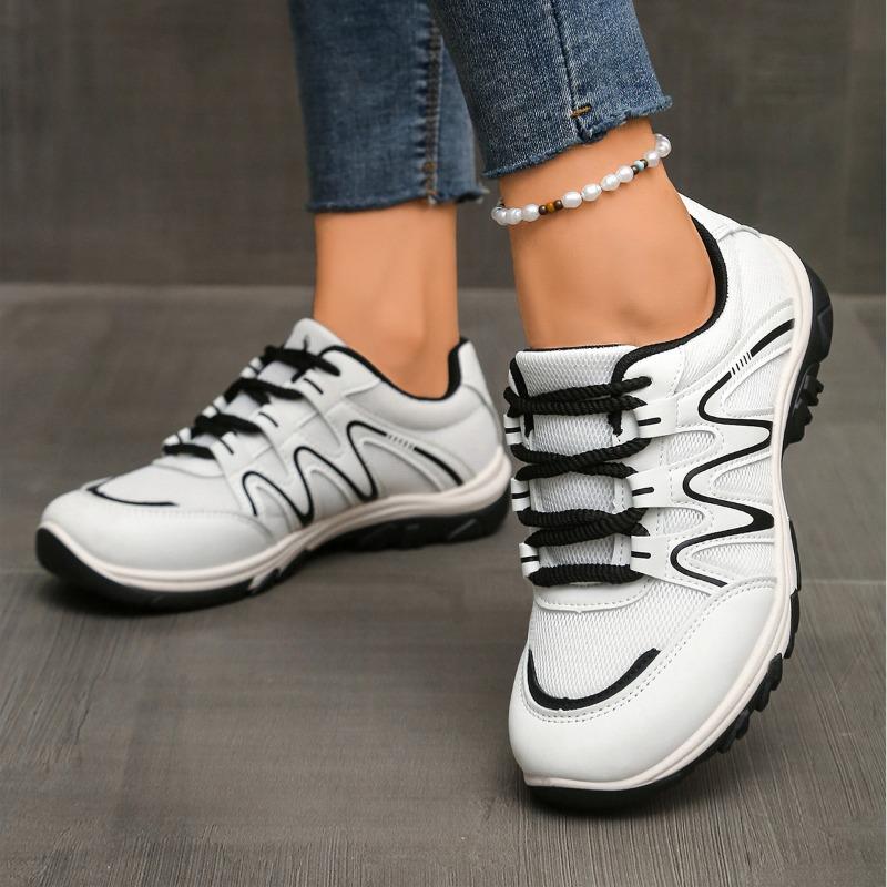 Women's Wide Width Fashion Sneakers - Front Lace-Up Breathable Mesh Athletic Shoes for Fall, Casual Comfort Walking Shoes in Extended Sizes
