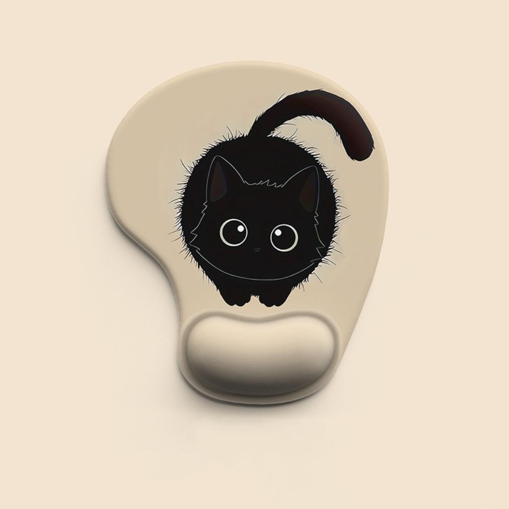 Comfortable Cat Mouse Mat Cute Cartoon Wrist Support Pad Black Cat Animal Mouse Pad Home Office