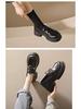 Qi Le 2024 Women's Spring/Summer Round Toe Chunky Heel Leather Loafers