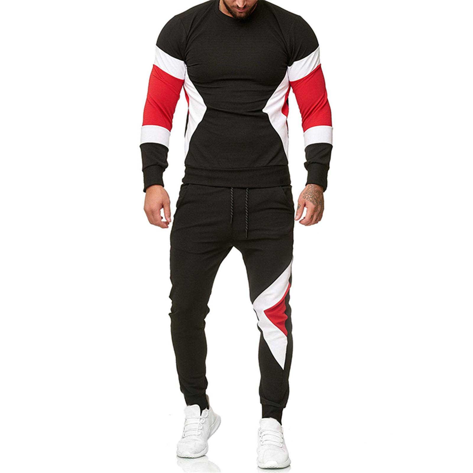 

Men s Winter Round Collar Sweatshirt Color Combination Stair Sports Suit L чорний