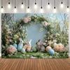 Spring Easter Floral Bunny Pink House Colorful Eggs Dessert Photography Background Kids Party Portrait Home Decor Photo Backdrop2