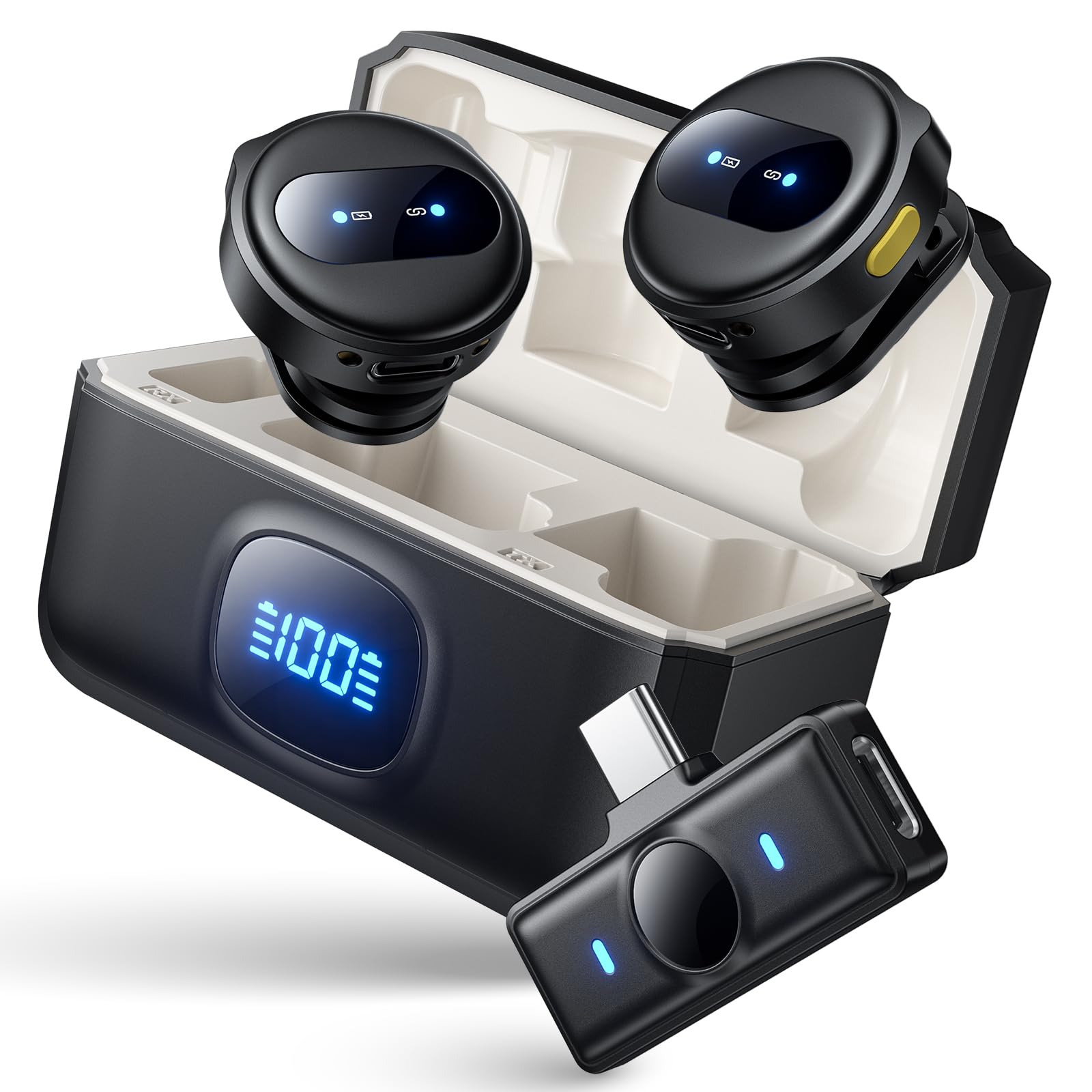 

[2025 Industry New Model] Pin Microphone, Wireless, Compatible with iPhoneiPadAndroidPC, Simultaneous use by 2 people, Instant connection, 360°
