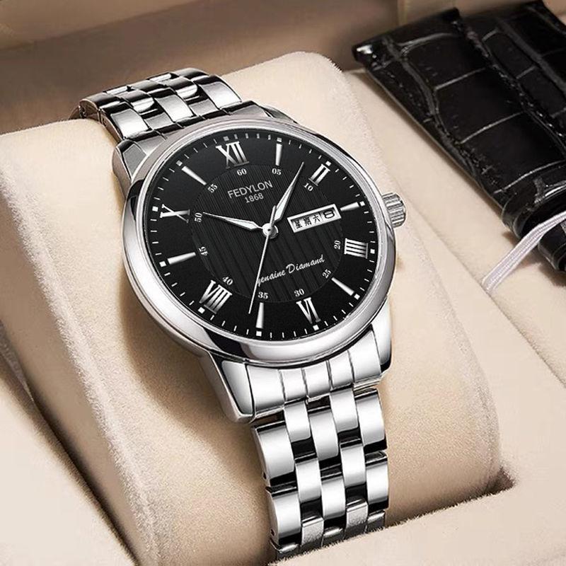 Men's Watch Waterproof and Fashionable Luminous Fully Automatic Movement Double Calendar Korean Version Casual Business Quartz Watch