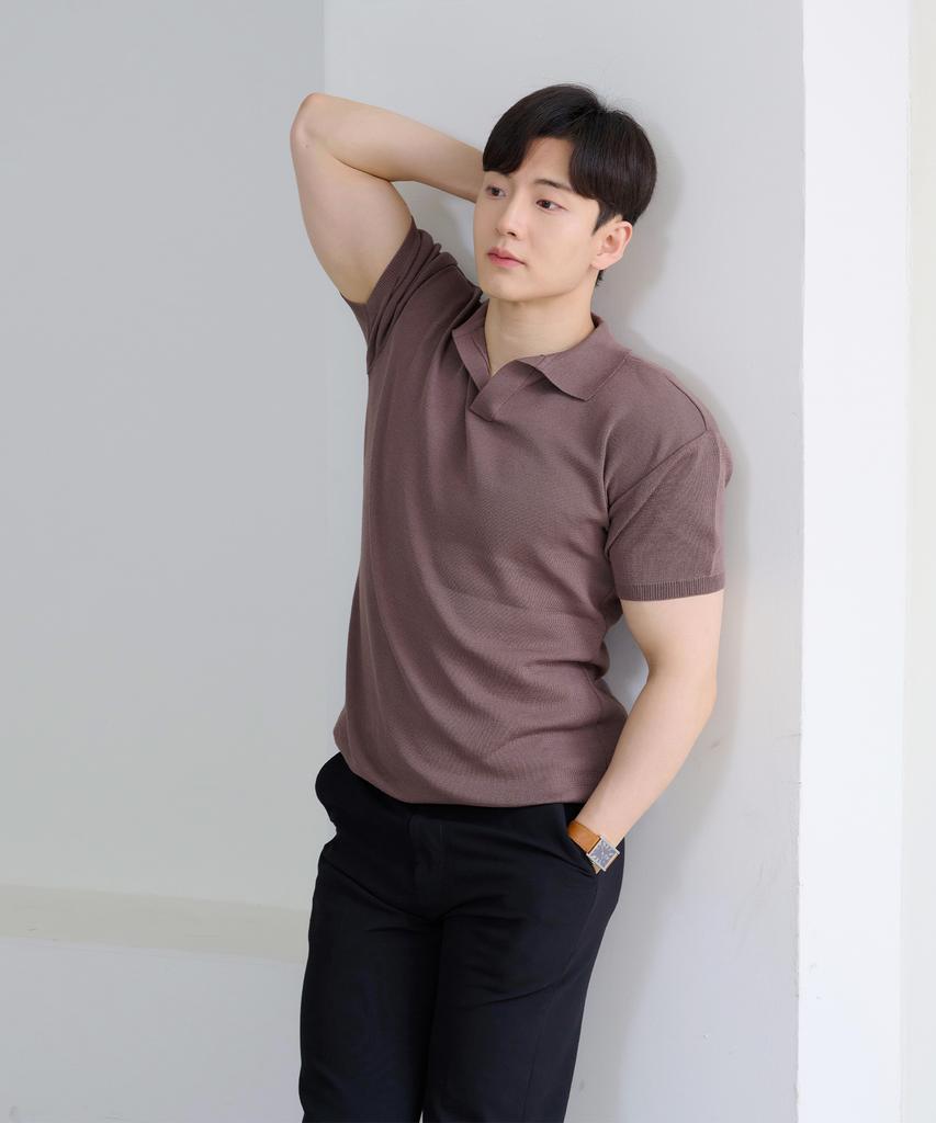 HECKCOOLNAM Ice Cooling Men'S Muscle Fit Collared Short Sleeve Knit T-Shirt That Makes Shoulders Look Wide (Type B)