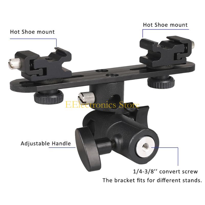 B03C DSLR Dual Flash Bracket 2-Hot Shoe Mount Speedlight Stand Umbrella Flash Holder