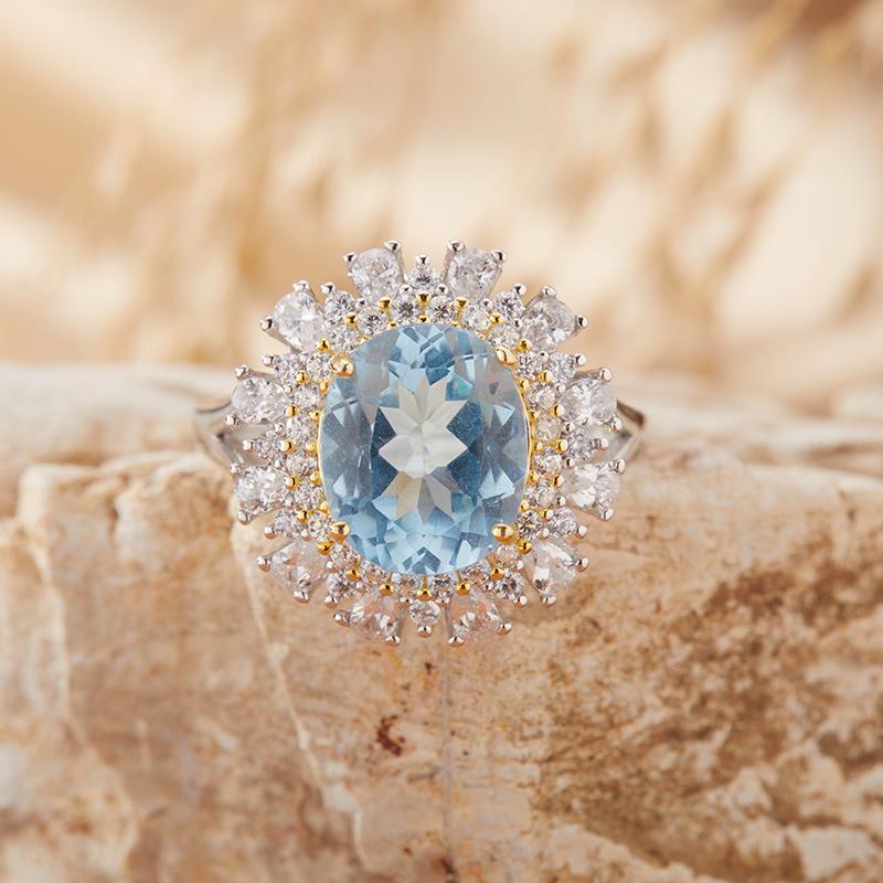 S925 Sterling Silver Colored Jewelry Natural Topaz Amethyst Citrine Ring Women