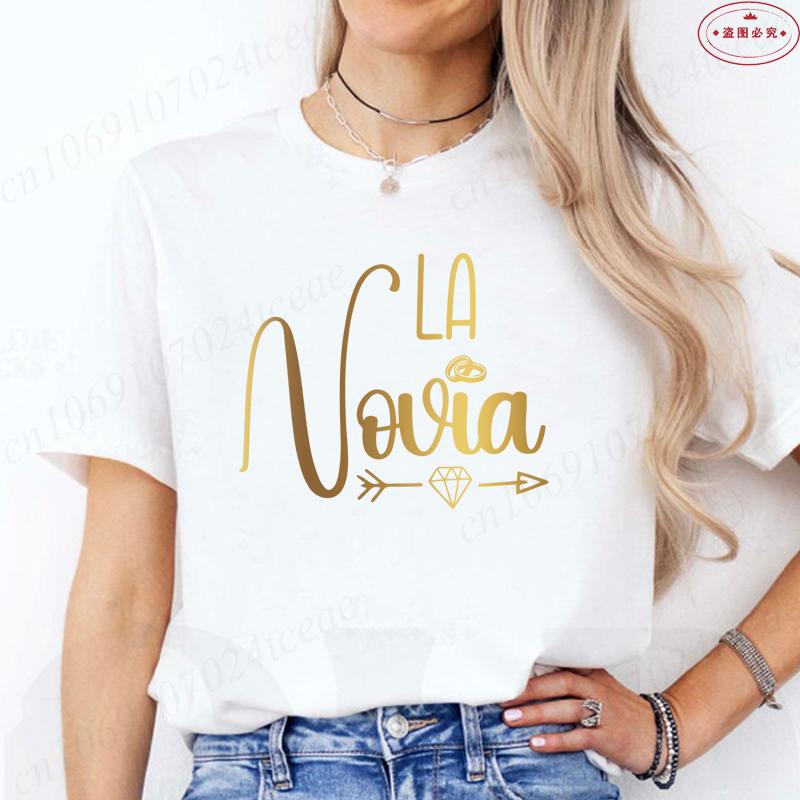 Mode Spansk Team Bride Squad T-shirt Möhippa Bröllop Y2k Toppar Kvinna Möhippa T-shirts Kortärmade Skjortor
