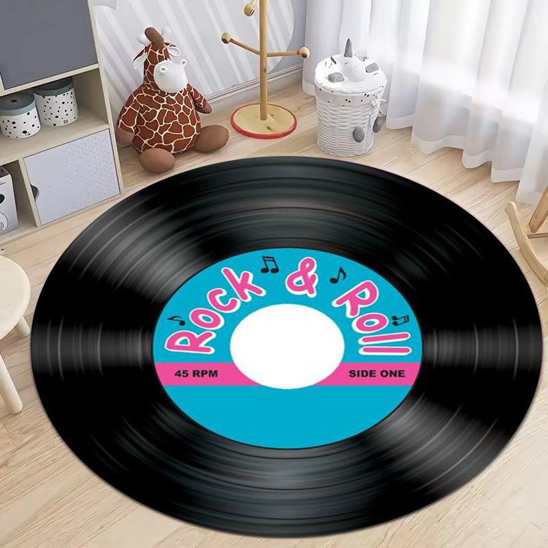 Retro Vinyl Record Round Rug Popular Music Record CD Pattern Circle Carpet for Living Room Bedroom Decor Rug Chair Doormat