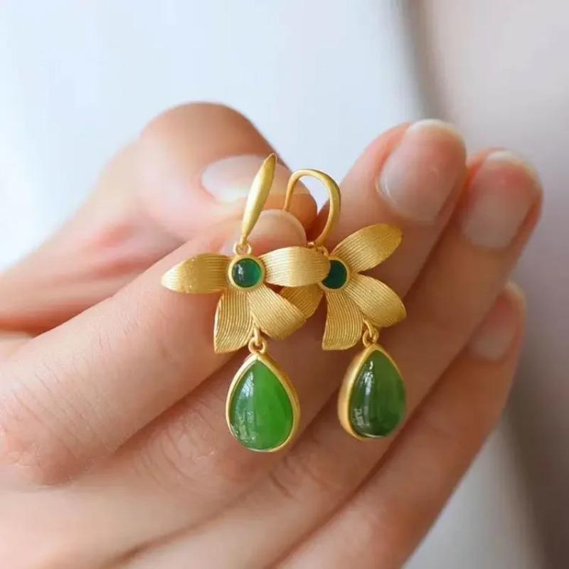 New In  Inlaid Natural An Jasper Butterfly Shaped Earrings For Women Super High-Tech Drop-Shaped   Jewelry